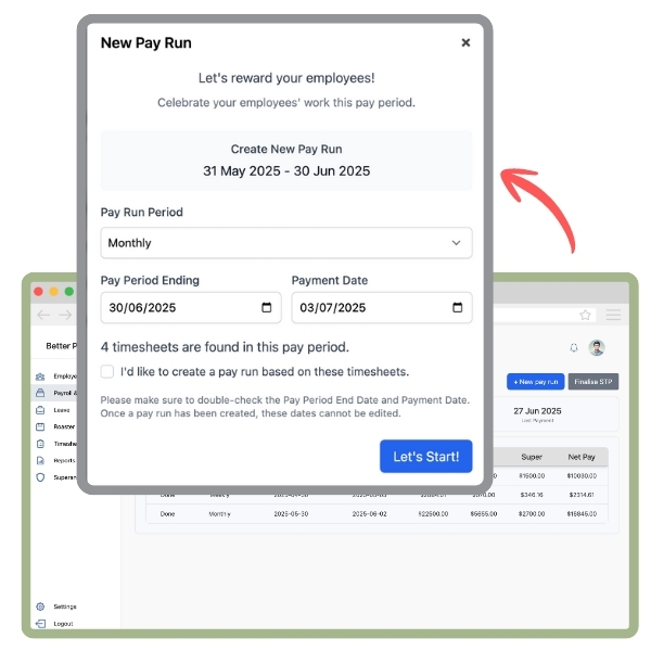 New Pay Run | BetterPayroll